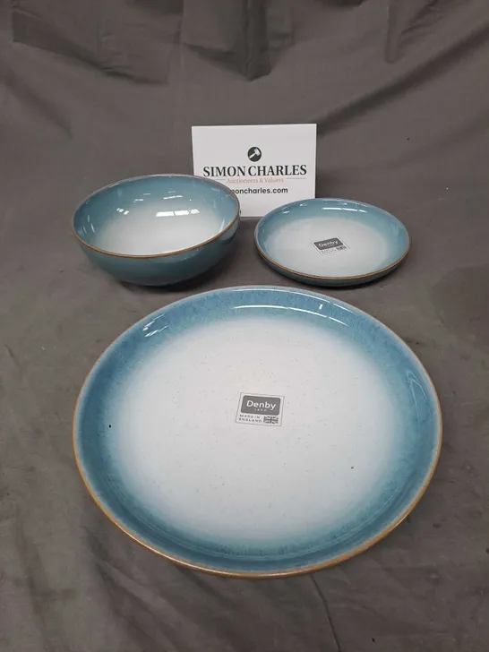 BOXED DENBY 12 PCE CROCKERY SET IN AZURE HAZE 