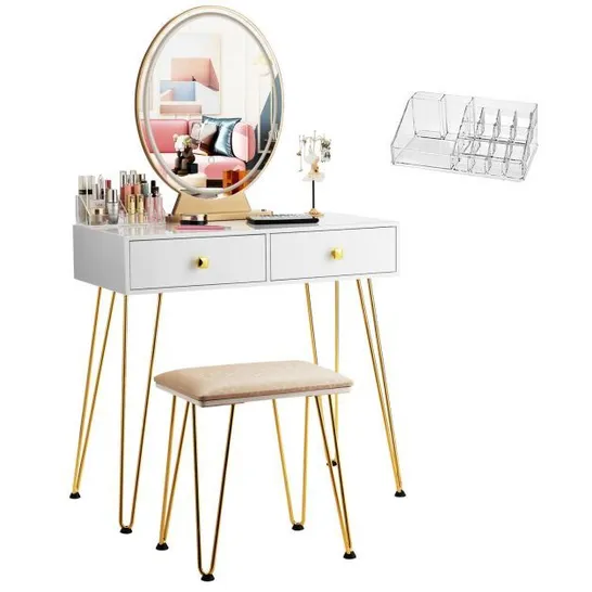 BOXED COSTWAY DRESSING TABLE WITH VANITY MIRROR AND STOOL 