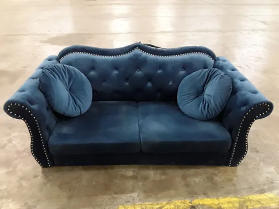 QUALITY DESIGNER UPHOLSTERED LOVESEAT - NAVY FABRIC