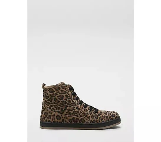 ADESSO LEATHER HIGH TOP TRAINER BOOT LEOPARD SIZE 8