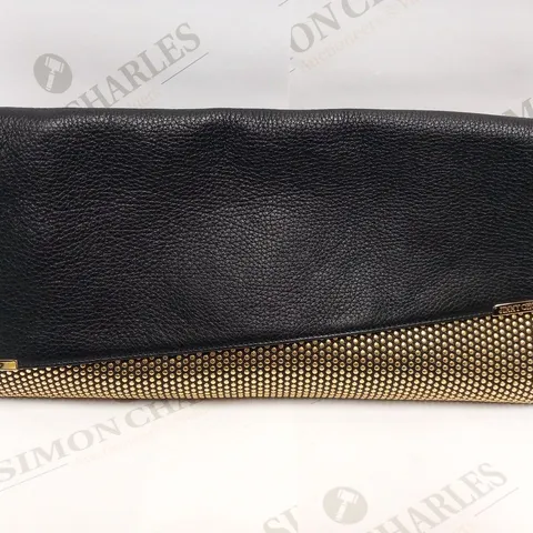 JIMMY CHOO BLACK AND GOLD LEATHER STUD LARGE CLUTCH BAG