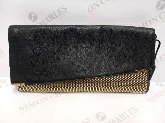 JIMMY CHOO BLACK AND GOLD LEATHER STUD LARGE CLUTCH BAG