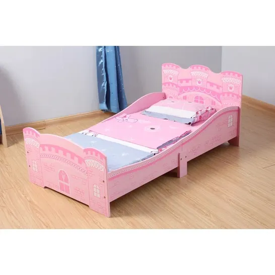 BOXED JAREN CASTLE 70 X 140CM CONVERTIBLE TODDLER BED IN PINK (1 BOX)