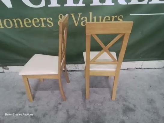 PAIR KENDAL LIGHT OAK DINING CHAIRS IVORY SEAT PADS 