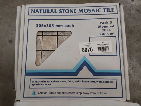 FIVE BOXES EACH CONTAINING 5 305 × 305mm NATURAL STONE MOSAIC TILES ( EACH PACK 0.465M2