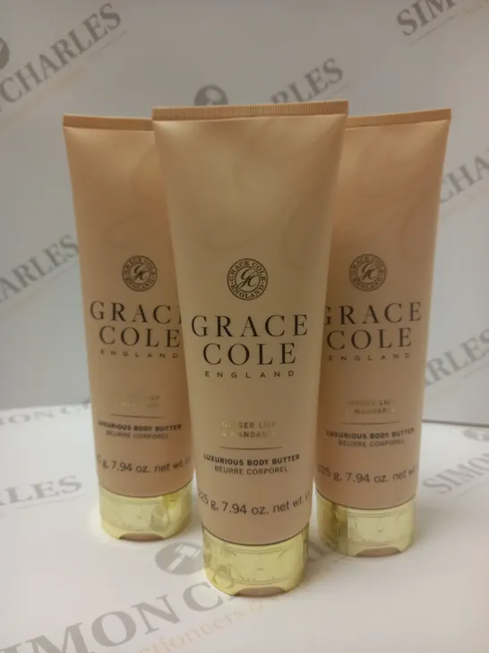 BOX OF APPROX 8 X 225G GRACE COLE LUXURIOUS BODY BUTTER - GINGER LILY & MANDARIN