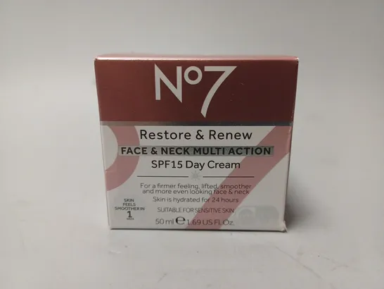 BOXED NO7 RESTORE & RENEW FACE & NECK MULTI ACTION NIGHT CREAM 50ML