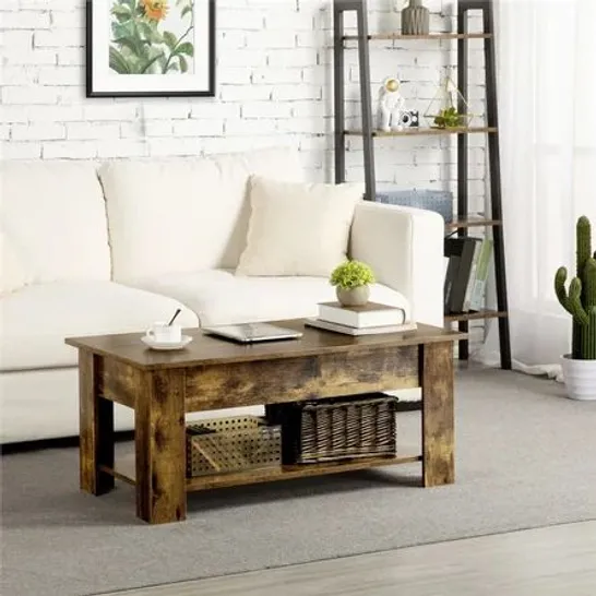 BOXED IOWA PARK LIFT TOP COFFEE TABLE RUSTIC BROWN 