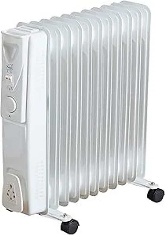 BOXED NEO 9 FIN ELECTRIC OIL FILLED RADIATOR PORTABLE HEATER WITH 3 HEAT SETTINGS THERMOSTAT - WHITE (1 BOX)