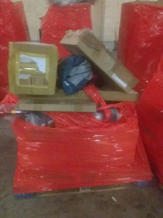 PALLET OF ASSORTED ITEMS INCLUDING FOOTSTOOL, ALUMINIUM LADDER, POP UP TENT, VACUUM CLEANER