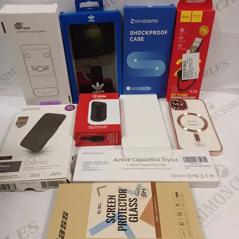 BOX TO CONTAIN APPROX. 25 X ASSORTED PHONE ACCESSORIES. INCLUDES PHONE CASES, CHARGERS, POWER BANKS ETC 