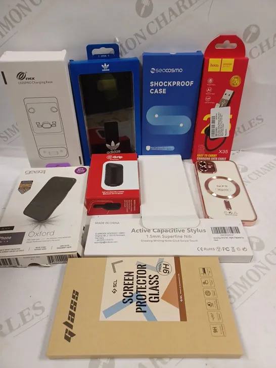 BOX TO CONTAIN APPROX. 25 X ASSORTED PHONE ACCESSORIES. INCLUDES PHONE CASES, CHARGERS, POWER BANKS ETC 