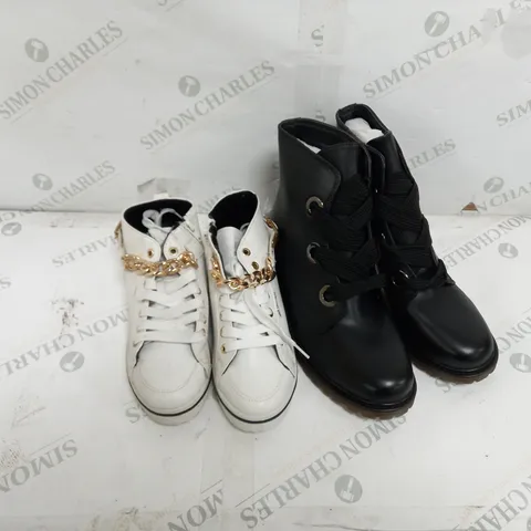 APPROXIMATELY 4 BOXED PAIRS OF SHOES TO INCLUDE QUEEN TINA BOOTS SIZE 41, WHITE TRAINERS SIZE 37  