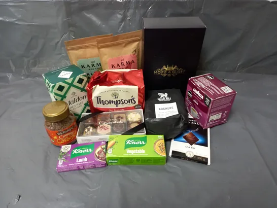 APPROXIMATELY 10 ASSORTED FOOD & DRINK ITEMS TO INCLUDE - HOPE & GLORY TEA - SQUARE MILE KOCHERE COFFEE BEANS - BEANIES CREAMY CARAMEL INSTANT COFFEE - ETC