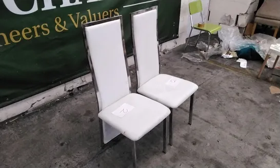 PAIR OF CELESTE WHITE LEATHER AND CHROME DINING CHAIRS