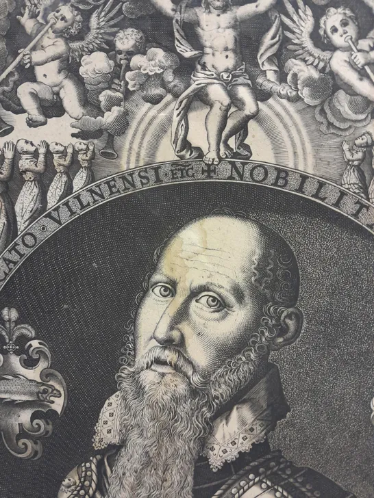 PRINT OF STANISLAUS SABINUS VON STRACZA, 1590 BY NICOLAUS ANDREA APPROX 34CMX43CM 