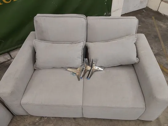 SET OF 2 MICHIGAN DOVE GREY PLUSH FABRIC 2 SEATER SOFA (MISSING SOME BOLTS)