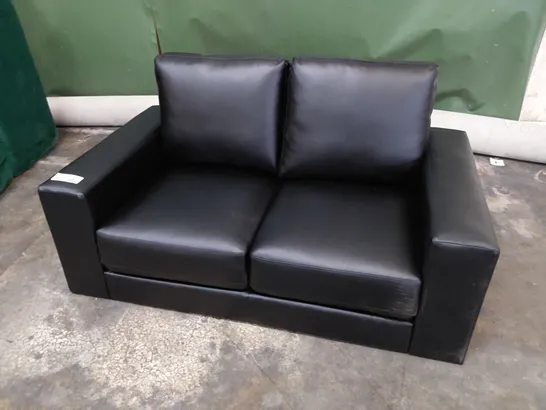 DESIGNER TWO SEATER SOFA BLACK LEATHER 