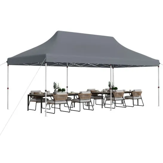 BOXED COSTWAY 300 X 600CM LARGE EVENT TENT WITH 6 REMOVABLE SIDE WALLS, HEIGHT-ADJUSTABLE PARTY TENT - GREY