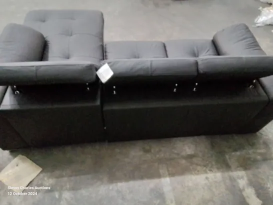 QUALITY DESIGNER BRADY 3 SEATER RH CHAISE - BLACK LEATHER