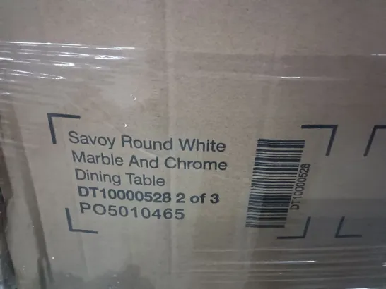 PALLET CONTAINING 12 SAVOY ROUND WHITE MARBLE AND CHROME DINING TABLE PARTS - ALL BOXES 2 OF A 3 BOX SET