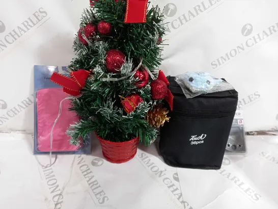 BOX OF 15 ASSORTED ITEMS TO INCLUDE - FOLDABLE SHOPPER - MINI CHRISTMAS TREE - AXCALIBER PROFILE KNIFES ECT
