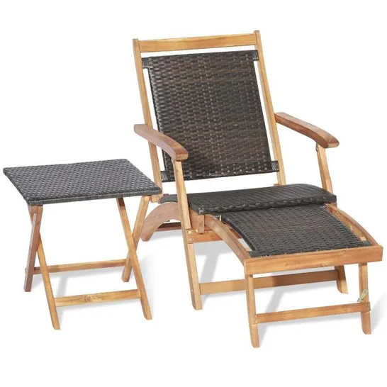 BOXED COSTWAY PATIO FOLDING RATTAN LOUNGE CHAIR FRAME RETRACTABLE FOOTREST