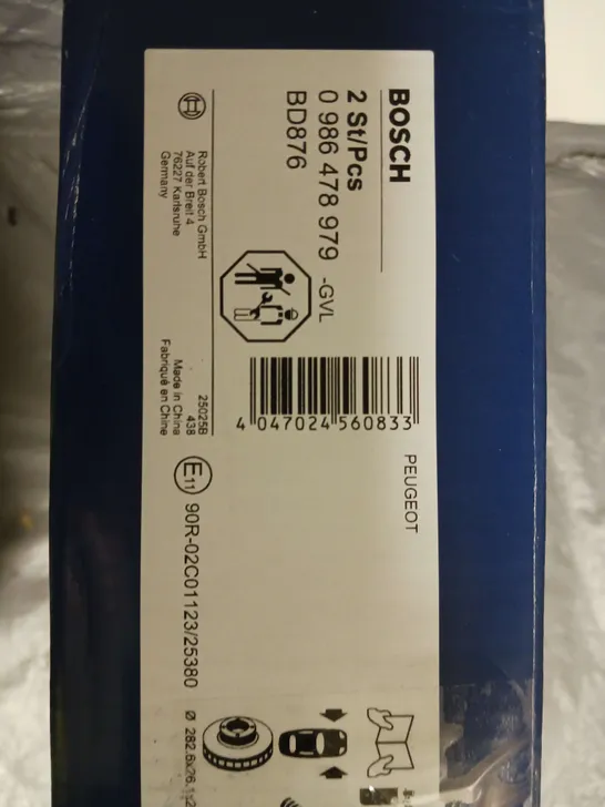 BOXED SET OF 2 BOSCH BRAKE DISCS 0 986 478 979