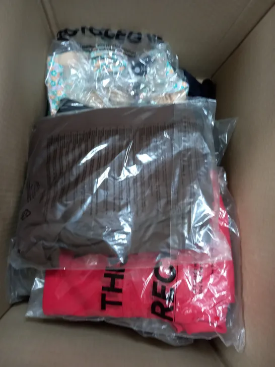 BOX OF APPROXIMATELY 10 ASSORTED CLOTHING ITEMS TO INCLUDE SHORTS, TOPS, KNICKERS ETC