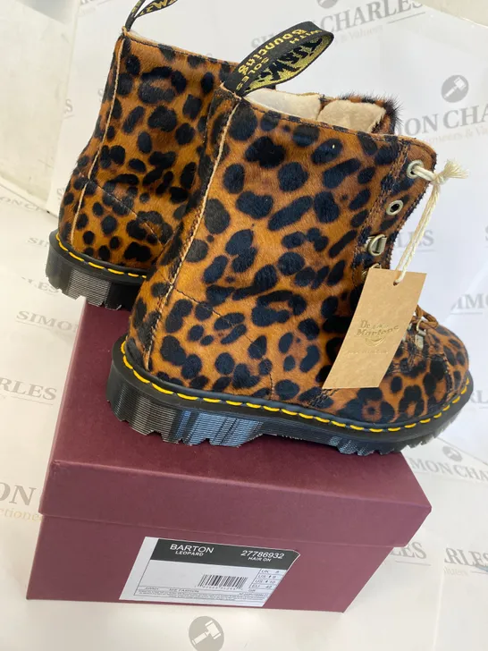 BOXED PAIR OF DR MARTENS BARTON LEOPARD BOOTS SIZE 8