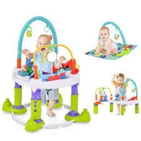 BOXED 4-IN-1 BABY BOUNCER ACTIVITY CENTER WITH 3 ADJUSTABLE HEIGHTS-GREEN