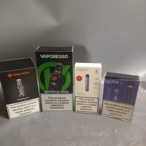 APPROXIMATELY 20 BOXED E-CIGARETTES TO INCLUDE GEEK VAPE, VAPORESSO, VOOPOO ETC