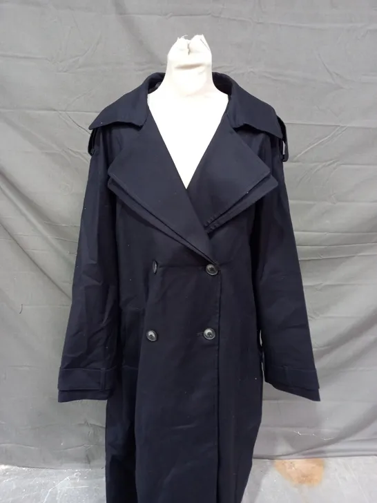 RIVER ISLAND NAVY LONG TRENCH COAT - UK 16