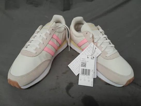 BOXED PAIR OF ADIDAS RUN 60S 3.0 SHOES IN BEIGE/PINK UK SIZE 7