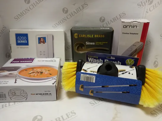 LOT OF APPROX 12 ASSORTED HOUSEHOLD ITEMS TO INCLUDE EXTENDING WASH BRUSH, PRIMA FOOD WARMER, ORNIN TRIMLINE TELEPHONE, ETC 