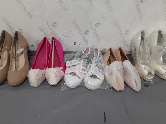 BOX OF APPROXIMATELY 10 ASSORTED WOMENS  SHOES IN VARIOUS COLOURS, STYLES AND SIZES