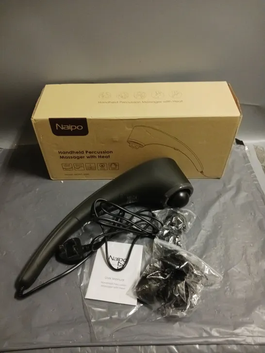 BOXED NAIPO HANDHELD PERCUSSION MASSAGER WITH HEAT IN BLACK