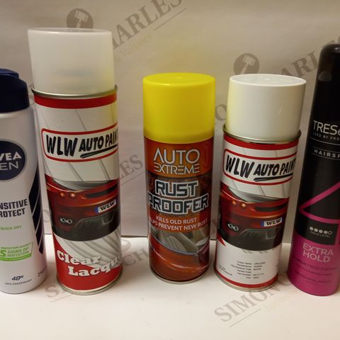 BOX OF APPROX 10 ASSORTED AEROSOLS TO INCLUDE TRESEMME EXTRA HOLD HAIRSPRAY, NIVEA MEN ANTI PERSPIRANT SPRAY, WLW AUTO PARTS CAR SPRAY PAINT