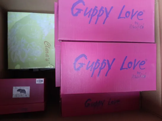 BOX OF APPROXIMATELY 10 ASSORTED PAIRS OF SHOES IN VARIOUS STYLES AND SIZES TO INCLUDE GUPPY LOVE, LILLEY, ETC