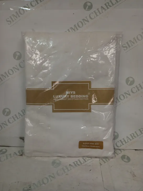 NIYS LUXURY BEDDING EGYPTIAN COTTON SUPER KING FITTED SHEET IN WHITE