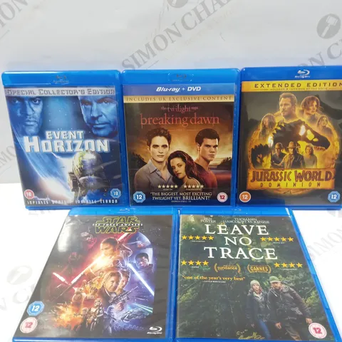 BLU-RAY FILM COLLECTION TO INCLUDE JURASSIC WORLD, STAR WARS, EVENT HORIZON ETC