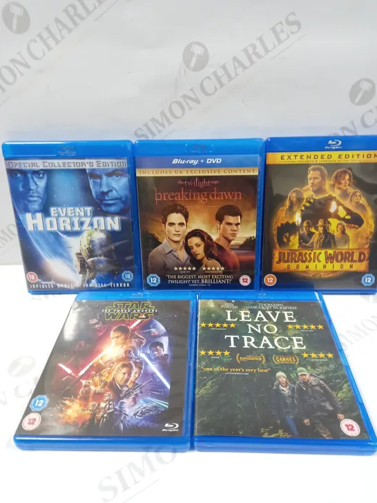 BLU-RAY FILM COLLECTION TO INCLUDE JURASSIC WORLD, STAR WARS, EVENT HORIZON ETC