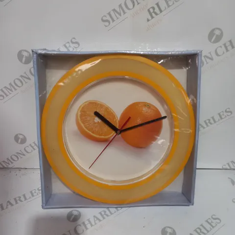 BRAND NEW BOX OF APPROX 10 UNBRANDED FRUIT QUARTZ CLOCKS, ORANGE