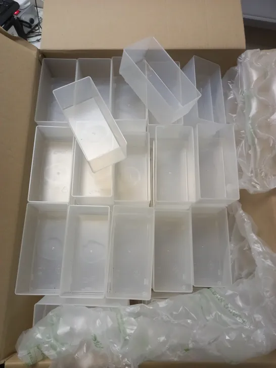 BOX OF LARGE QUANTITY OF RAACO PLASTIC STORAGE BOXES 