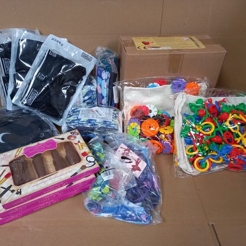 BOX OF VARIOUS KIDS' TOYS, GAMES, A BLACKOUT BLIND, KIDS' MASKS AND KIDS' UNDERWEAR