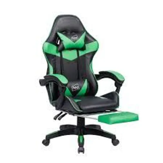 BOXED NEO GREEN/BLACK LEATHER GAMING CHAIR WITH FOOTREST