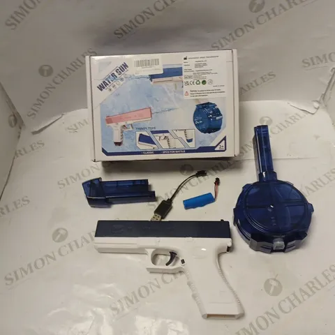 BOXED ELECTRIC WATER GUN WITH BATTERY, ACCESSORIES AND USB CABLE