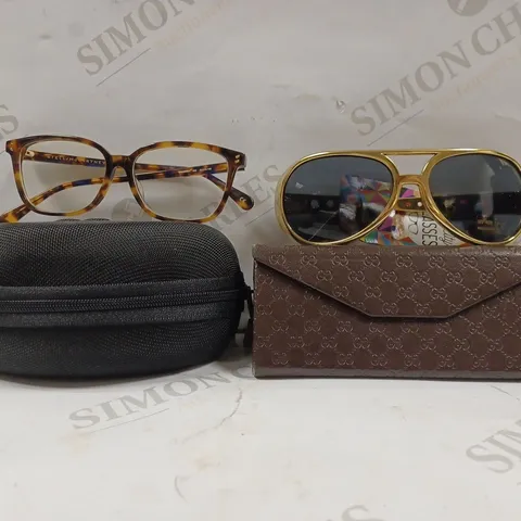 BOX OF APPROX 10 ASSORTED ITEMS TO INCLUDE - GUCCI SUNGLASSES CASE - NOVELTY GLASSES - STELLA MCCARTNE BLUE LIGHT GLASSES ECT