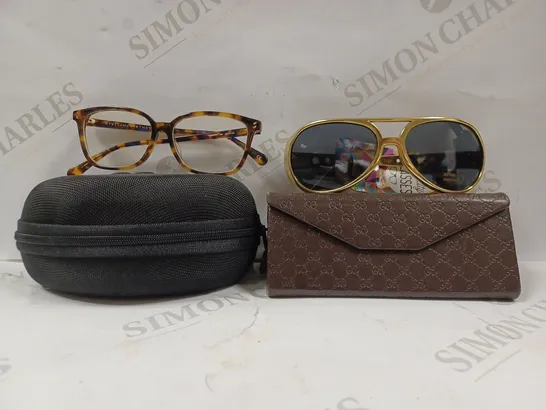 BOX OF APPROX 10 ASSORTED ITEMS TO INCLUDE - GUCCI SUNGLASSES CASE - NOVELTY GLASSES - STELLA MCCARTNE BLUE LIGHT GLASSES ECT