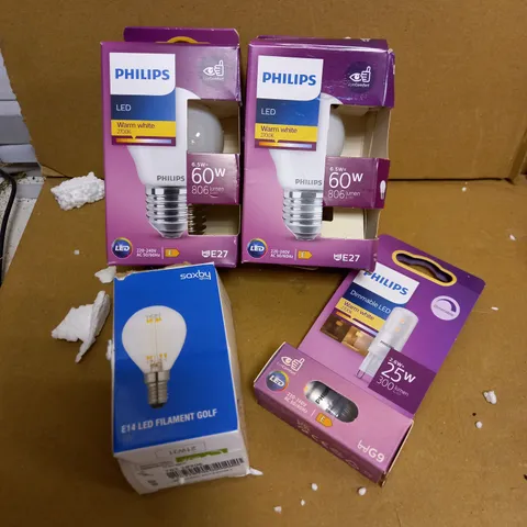 BOX OF MISCELLANEOUS LIGHTING & DECORATIVE ITEMS INCL, PHILIPS LIGHTBULBS & FAUX ORCHID